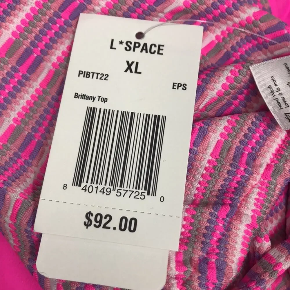 L*Space Bikini Swimsuit Brittany Top Lennox Bottom Electric Pink Stripe XL NWT
